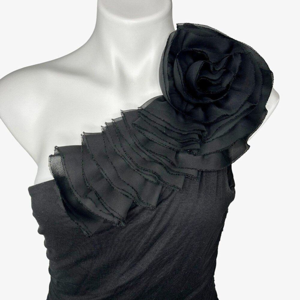 WYATT One Shoulder Rosette Bodycon Mini Dress Size M Black‎ Ruched Toga